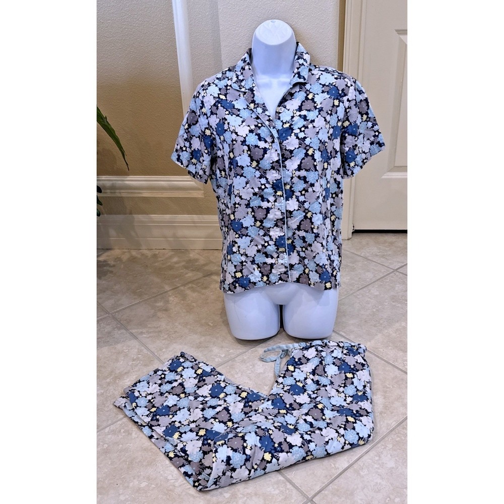 Cabernet by Sleep Sense Pajama Set Womens Small Blue Floral 100% Cotton 2pc PJs